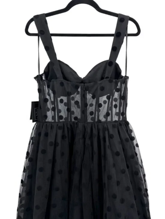 NWT Mac Duggal Black Polka Dot Net Bustier A-Line Midi Dress - Size 10‎ - Picture 13 of 16
